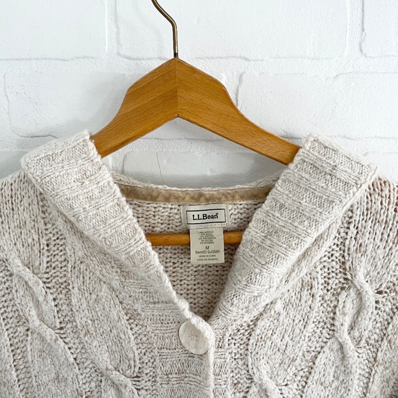 L.L. Bean Women's Hooded Cable Knit Cardigan - Beige - Picture 5 of 15